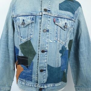 Levis Patchwork Denim Trucker Jacket Distressed Men Size Small Msrp $198